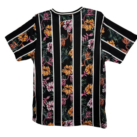 Fresh Prints Of Bel-Air Black Floral Striped Mens T-Shirt SZ L Dark Floral - Picture 2 of 8